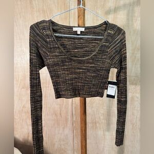 GUESS Long sleeve Cropped Scoop Anika Sweater Spooky Forest Multi